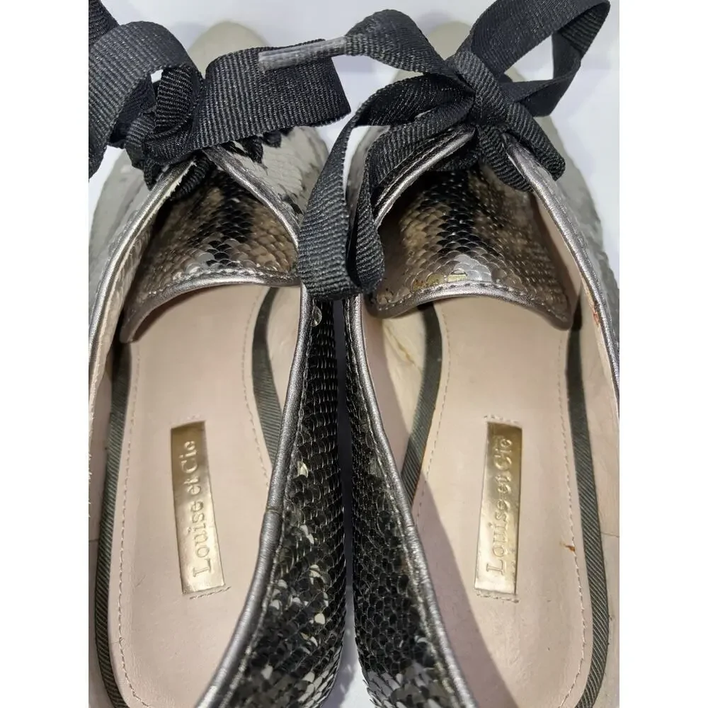Louise et Cie Lo-Adwin Sequin Oxford Flats Women 8M Silver Gunmetal Lace Up